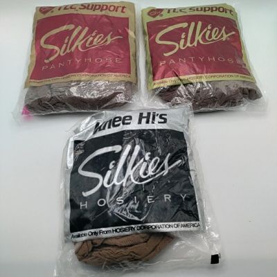 Lot Of 2 Vintage 90s Silkies TLC Support Total Leg Control Sz L & 1 Knee Hi's